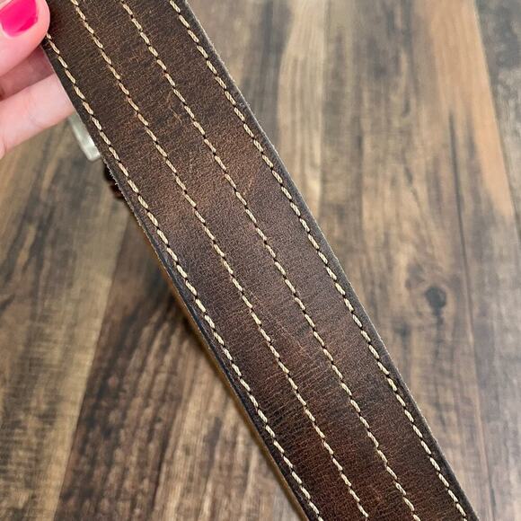 VTG Y2K Aeropostale Leather Belt Double Prong Distressed Rugged Size Large Brown - Picture 5 of 16